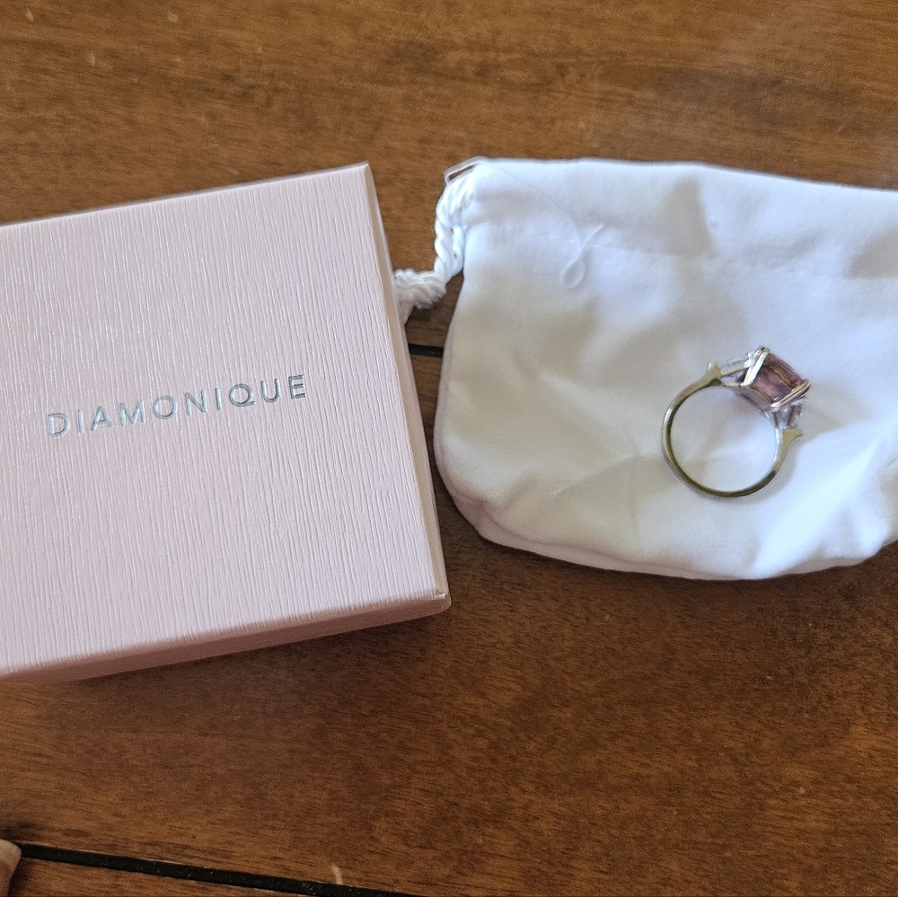 Diamonique Pink CZ Cocktail Ring Size 10